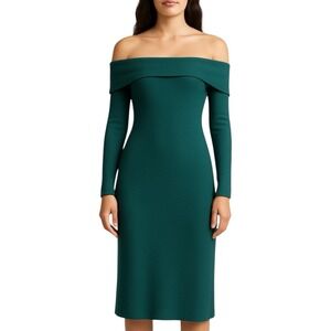 Amanda Uprichard Emerald Green Off‎ The Shoulder Midi Pencil Dress Sz M